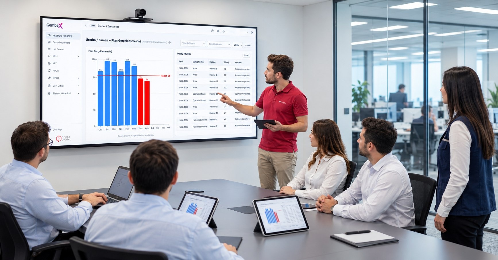 OpXSuite screen in the meeting room (illustrative image)